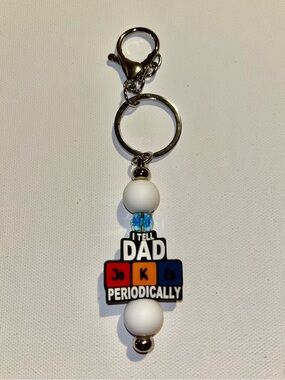 ‘I Tell Dad Jokes Periodically’ Keychain w/ Multicolor Charm & White & Blue Bead